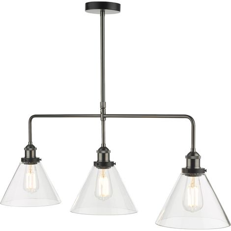 DAR RAY - Luminaire suspendu droit à barre en verre transparent nickel antique, 3x E27 (1/5)