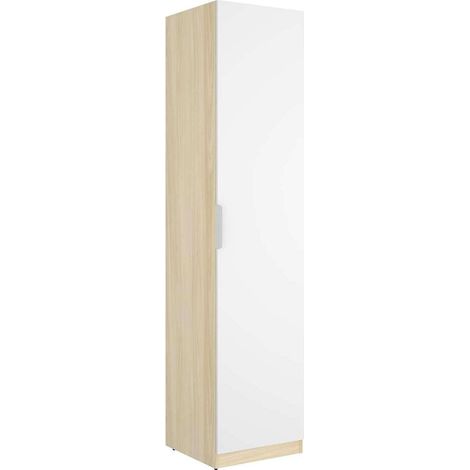Armario ropero 1 puerta abatible acabado roble claro/blanco, 203.5cm(alto) 45.5cm(ancho) 51.4cm(largo)