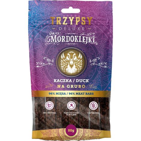 Premios para perros Trzypsy Deluxe: Barritas de carne más gruesas de pato, 80 g.