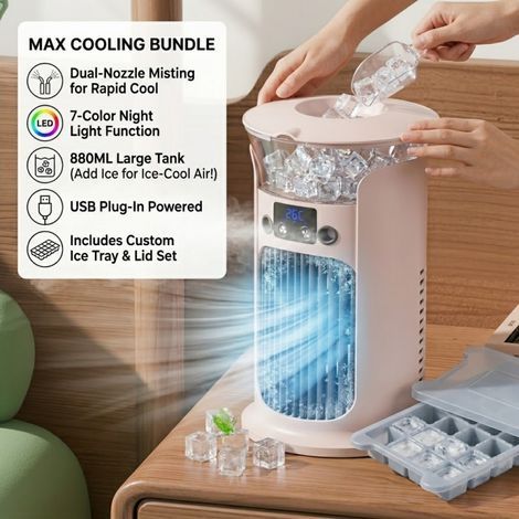 Mini Climatiseur Portable USB, Ventilateur Refroidisseur avec Réservoir d’Eau(Blanc) (1/5)