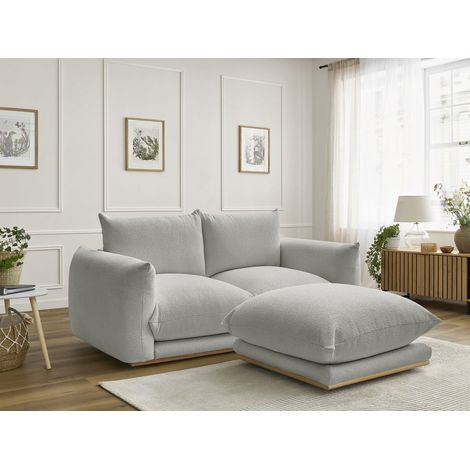 BOBOCHIC - Canapé droit fixe 2 places ERNEST tissu bouclette avec pouf Gris clair (1/5)