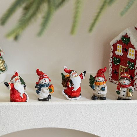 Décorations de Noël en résine style vintage (Père Noël et bonhomme de neige) – Lot de 5 pièces pour vitrines et décoration de table (1/5)