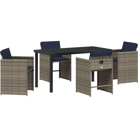Maison Exclusive - Set da Pranzo per Giardino con cuscino 5 pcs Grigio polyrattan (1/5)