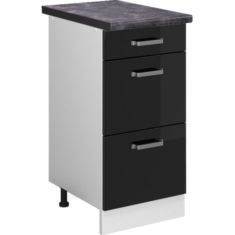 Meuble cuisine R-Line, Noir Haute brillance, 40 cm avec tiroirs, PT Anthracite, Vicco (1/5)