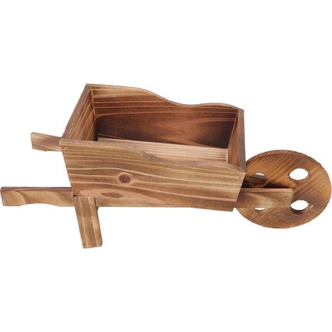 Chariot en bois avec pot de fleurs innovant pour plantes succulentes, idéal pour la décoration de cour et de maison. (1/5)