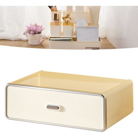 Boîte de rangement cosmétique à tiroirs, empilable, en PET, gain de place, organisateur de maquillage pour comptoir ou chambre, blanc crème (1/5)