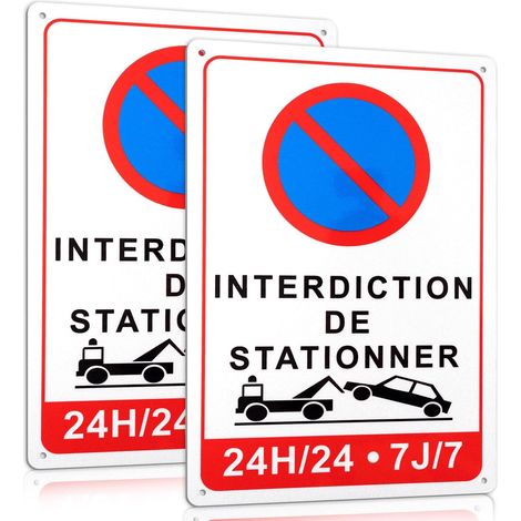 2 Pièces Panneau Interdiction de Stationner, 30 x 20 cm Panneau Stationnement Interdit en Aluminium, Signalétique Parking avec Forage Préalable, Résistant aux UV, Imperméable (1/5)