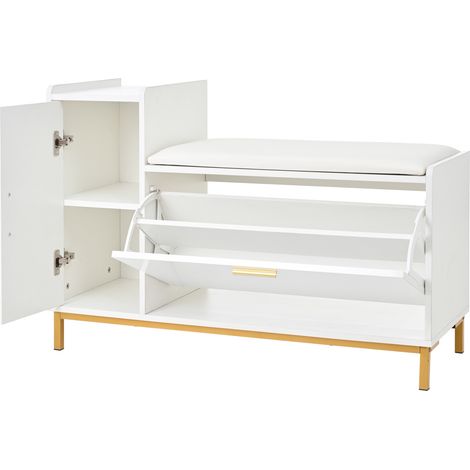 Panca portascarpe con armadio 100x38x68 cm con cuscino e 2 ripiani, bianco e oro HOMVRA (1/5)