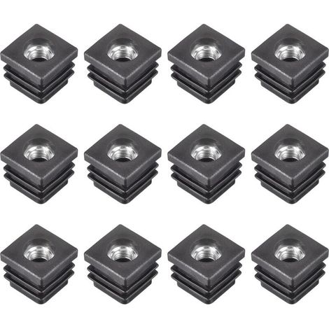 Lot de 12 inserts pour tubes carrés 20x20mm – M8 filetage – Plastique noir – Pour roulettes et patins réglables – Montage simple - 12Pcs (1/5)