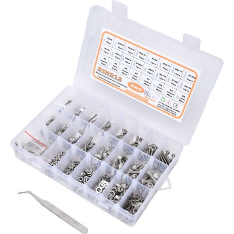 580-teiliges Set aus Schrauben, Muttern und Unterlegscheiben, Edelstahl 304, hohler sechseckiger Zylinderkopf, Schrauben für Heimwerker. (1/5)