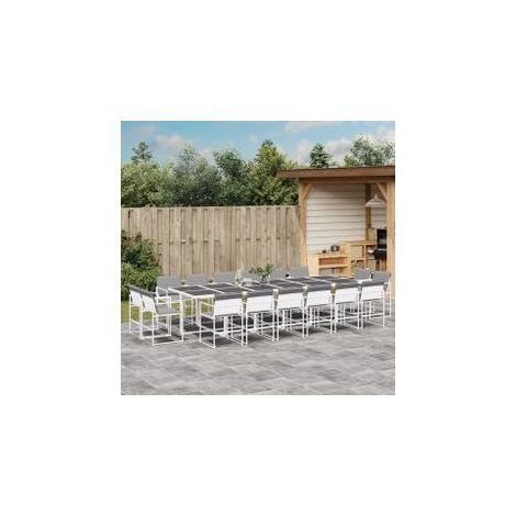 Ensemble à manger de jardin avec coussins 17pcs blanc textilène (1/5)