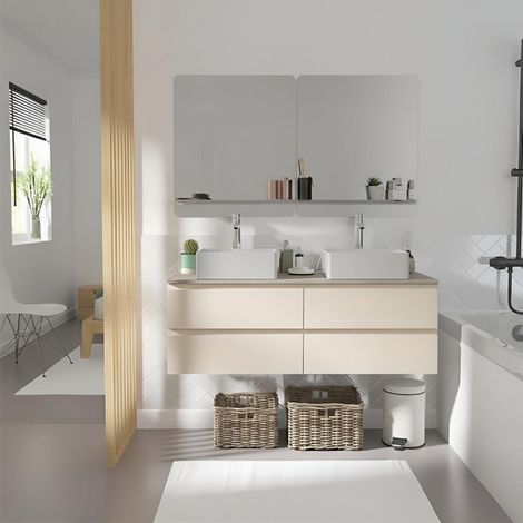 SORRENTO Doppelwaschtisch 120cm hängend - Holzoptik Arbeitsplatte (1/5)