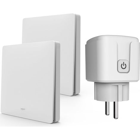 Kit Prise Télécommandée et Interrupteur Sans Fil (Sans Pile), Interrupteur Cinétique Auto-alimenté 433MHz, 3500W, Commande à Distance pour Lampes et Appareils (Blanc, 2 Interrupteur + 1 Prise) (1/5)