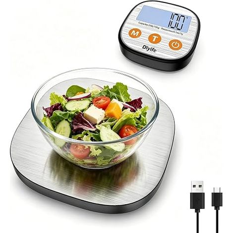 15kg Round Digital Kitchen Scales, High Precision Divided Kitchen Scales, 1g, 7 Measurement Units, with Separate LCD Magnetic Display, USB-C Charge (1/5)