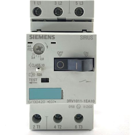 Siemens 3RV1011-1EA10 Interruttore 1 pz. 3 NA Regolazione (corrente): 2.8 - 4 A Tens.comm.max: 690 V/AC (L x A x P) 45