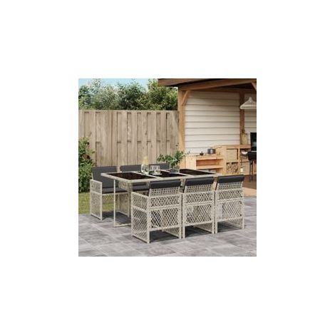 Ensemble à manger de jardin et coussins 7 pcs gris clair rotin (1/5)