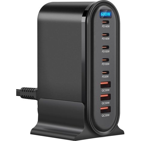 Ricarica elettronica / – + Hub PD UE PPS due per 600W porta 140W 100W porte di alimentazione a muro USB-C Stazione per laptop 8 in 1 vari dispositivi caricabatterie (1/5)