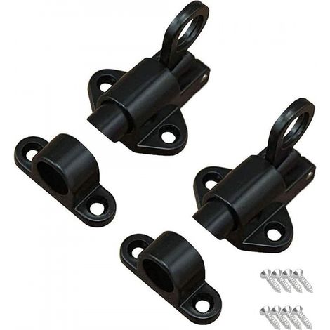 Loquets porte à ressort avec 8 vis pour portes bois et toilettes noir lot de 2 (1/5)