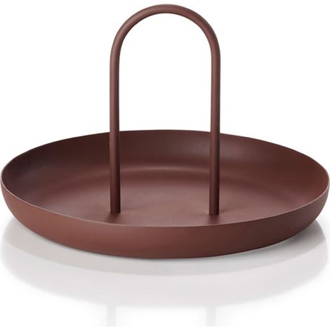 Plateau de Service Métallique Rouge Moderne avec Poignée, Plateau Rond Portable pour Table (1/5)