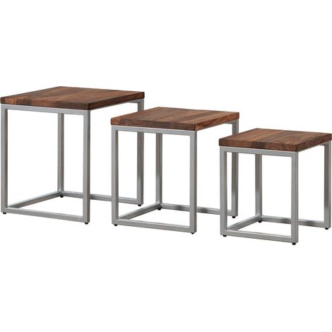 Beistelltisch 3er-Set Sheesham braun geölt LOUNGE COLLECTION 02 (1/3)