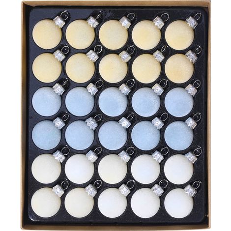 Boule De Noël - 3 cm - Texture Floquée - Jaune Bleu Blanc - Pour Arbre À Noël Guirlande Décoration Intérieure Extérieure - Lot De 30 Pièces (1/5)