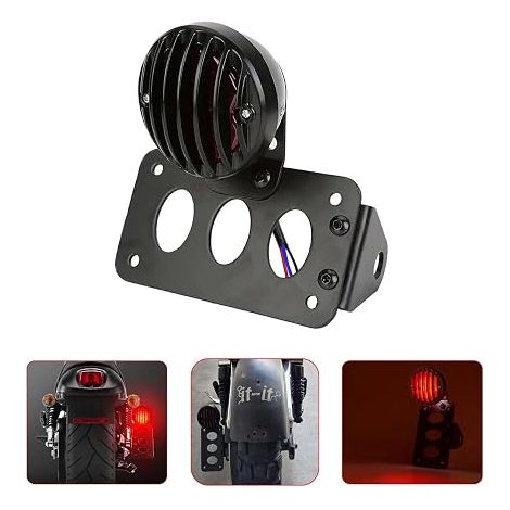 Feu Arrière Moto Stop 12V Feux de Signalisation Plaque D'immatriculation avec Support - Coque Noire + Rouges (1/5)