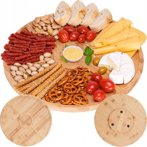 Drehbrett zum Servieren von Käse, Snacks und Vorspeisen, 4-Fächer-Teller
