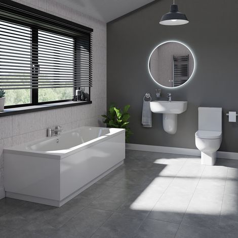 Harrison White 550mm Basin and 1800mm Straight Double Ended Bathroom Suite (1/5)