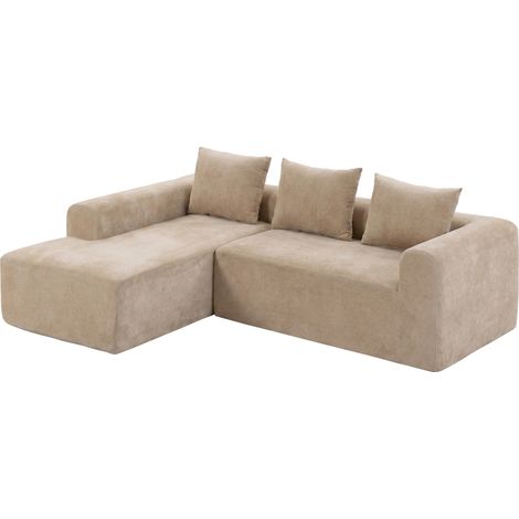 Canapé d'angle avec méridienne, canapé nuage sans cadre en forme de L, revêtement chenille, assise profonde, ressorts ensachés, beige (1/5)