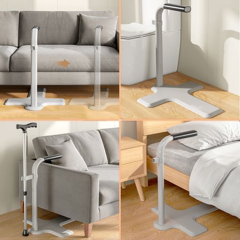 Barre d’aide au lever réglable pour canapé/fauteuil/lit - Poignée de soutien avec canne mobile - Base antidérapante, rail robuste 136 kg - Blanc - Rehabilitation sofa bedside armrest - with mobile can (1/5)