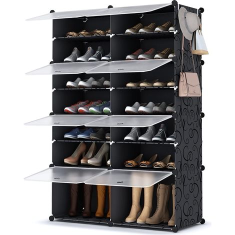 Meuble Chaussure, 7 Niveaux Rangement Chaussure 28 Paires Etagere Chaussure avec Porte, Armoire a Chaussures pour Entrée Salon Chambre, Noir (1/5)