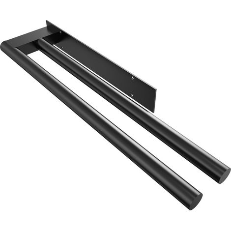 Portasciugamani - Portasciugamani autoadesivo - Barra portasciugamani da 38 cm - Acciaio inossidabile - Adatto per il montaggio a parete salvaspazio in bagno e cucina - Quadrato - Nero opaco (1/5)