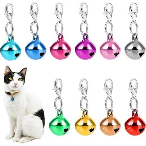 Lot de 10 clochettes pour collier de chien et chat - Breloques rondes en métal - Son clair et net - Avec fermoirs - Accessoires de décoration de Noël - Clochette (coloré), taille unique (1/5)
