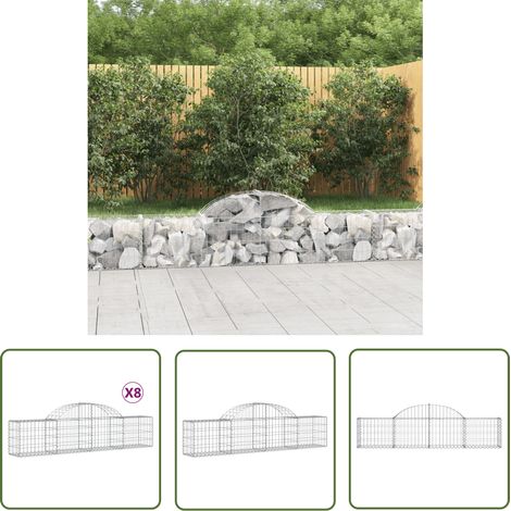 The Living Store Paniers à gabions arqués 8 pcs 200x30x40/60 cm Fer galvanisé - Panier Gabion - Mur Gabion - Clôture Gabion - Décoration Jardin - Barrieres Jardin (1/5)