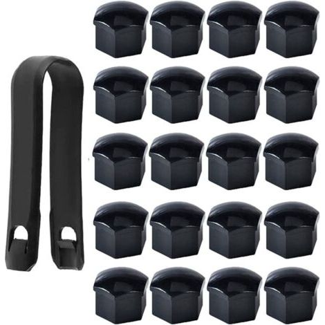 Haute qualité Boulon Ecrou Couvre 17 mm, Capuchons Protection Hexagonal Pour écrous de Roue, avec Outil Demontage (Paquet de 20, Noir) (1/4)