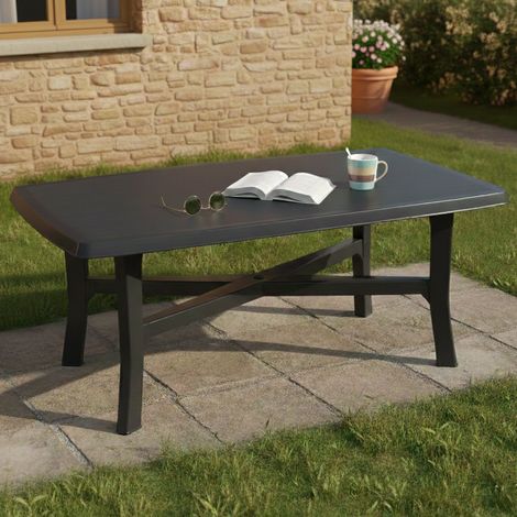 Mesa de Exterior Rasura, 6 Personas, Largo Máximo 180 cm Made in Italy, Acabado Cuadrícula, 180x100x72h cm Negro Antracita (1/3)