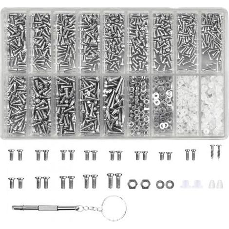 Kit de Réparation Lunettes avec 1000 Vis, Assortiment de Petites Vis et Visserie pour Réparation Ordinateur, Kit Complet avec Tournevis et Pince (1/4)