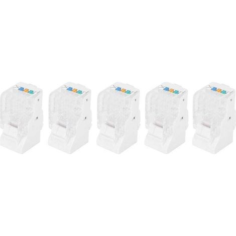 Paquete de 5 conectores RJ11 CAT3 de Ulisem, conectores telefónicos modulares, conector 6P4C AWG26. Adecuados para aplicaciones de telefonía, fax y voz en sistemas de cableado. (1/4)