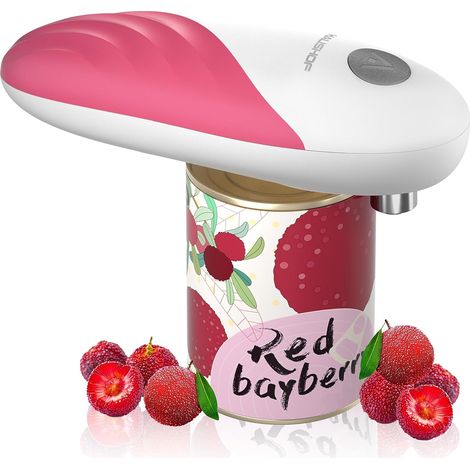 HAUSHOF Ouvre-Boîte Electrique à Bord Lisse One Touch, Ouvre-Bocal Automatique Avec Fonction Démarrage & Arrêt Automatique à Simple Touche, Gadget de Cuisine avec 4 Piles pour les Cuisiniers-Rose (1/5)