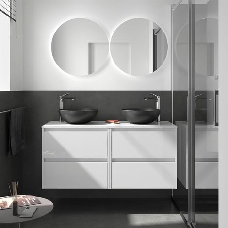 Meubles de salle de bains NOJA 1400 4 tiroirs BLANC BRILLANT + Plan vasque (1/2)