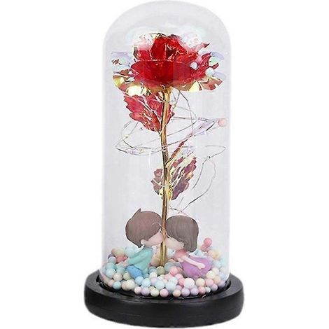 Rose rouge papillon galaxie sous cloche en verre avec LED pour la Saint-Valentin - Cadeau pour elle (1/5)