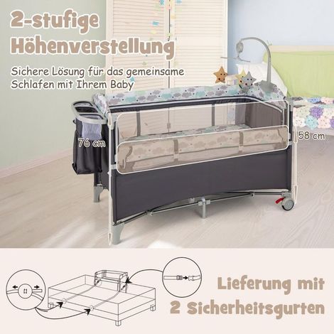 Adaptable lit adulte Berceau cododo et lit parapluie pour voyage et maison 2 niveaux pliable avec boîte à musique gris (1/5)