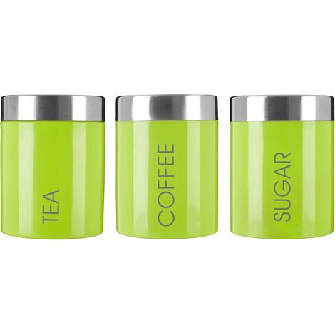 Premier Housewares Liberty-Set di 3 contenitori per tè, caffè e Zucchero, Colore: Verde Lime, Metallo, H13 x W10 x D10cm, 3 unità