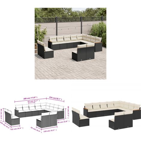 12-tlg. Garten-Sofagarnitur mit Kissen Schwarz Poly Rattan - Gartenmöbel - Sofasatz - Rattan Möbel - Outdoor Sofa - Lounge Set - Home & Living (1/3)