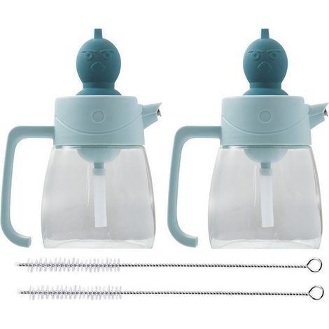 1 bouteille en verre pour huile d'olive et vinaigre, 350 ml, avec pinceau intégré, bec verseur en acier inoxydable, idéale cuisine barbecue pâtisserie (1/5)