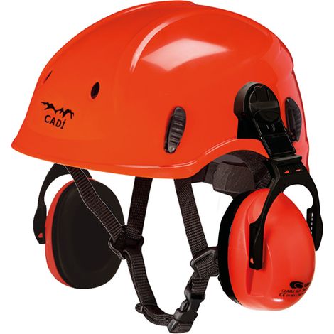 Kletterhelm rot mit abnehmbarem Gehörschutz (1/3)