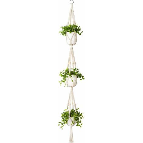 Portapiante sospeso in macramè a 3 livelli per interni ed esterni, in corda di cotone con perline, 177 cm - Avorio (1/5)