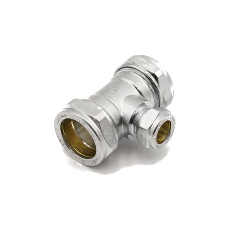 PrimaPlus Chrome Compression Reduced Tee 28x28x15mm Brass Fitting (1/2)