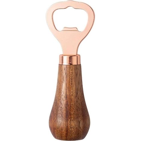 Ouvre-bouteille en laiton antique avec manche en bois, décapsuleur portable pour bouchons d'huile, finition dorée rosée (1/5)