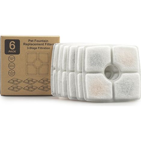 Lot de 6 Filtre Fontaine Eau Chat, Cat Filtres de Fontaine pour Chat Filtres de Rechange de Fontaine d'animal Familier avec la résine et Charbon Actif, Carré